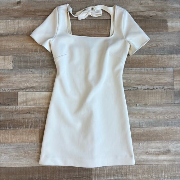 STAUD Cream Cap Sleeve Bow Back Mini Dress Size 4 - Picture 1 of 4